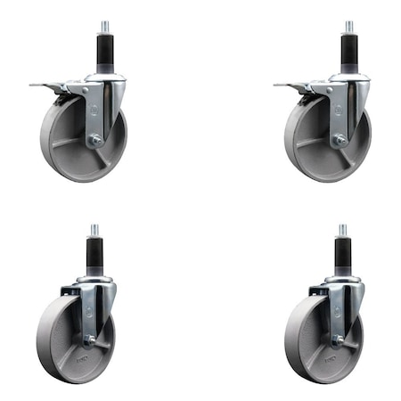 Service Caster 5'' Semi Steel Swivel 1-1/8'' Expanding Stem Caster Set 2 Total Lock Brakes, 4PK SCC-EXTTL20S514-SSS-2-S-2-118